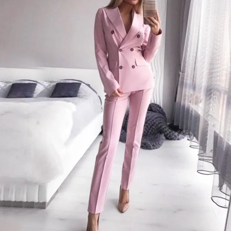 Женский офисный костюм из блейзера и брюк элегантный пиджак на пуговицах с