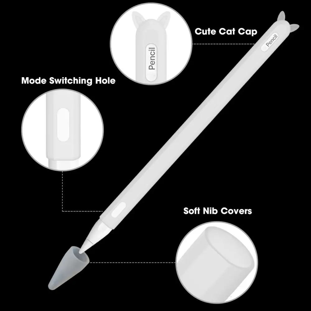 Cute Cat Ear Anti-scroll Silicone Protective Pouch Cap Holder Nib Cover case Skin For Apple Pencil 2 for iPad pro Pen | Компьютеры и