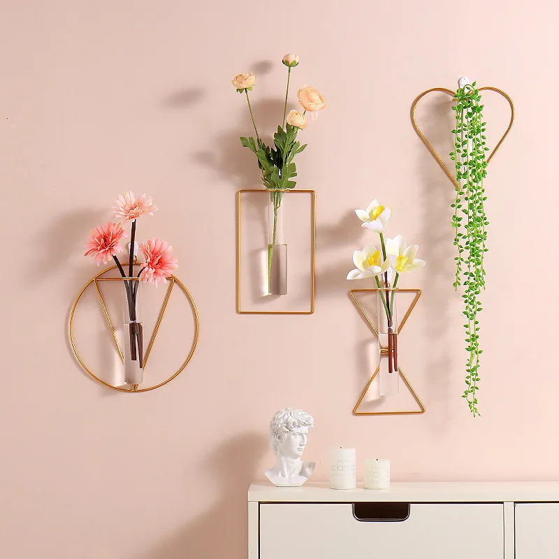 New Nordic Living Room Glass Vase Flower Arrangement Vase Creative Wall Hanging Room Decoration Wall Hydroponic Hanging Basket