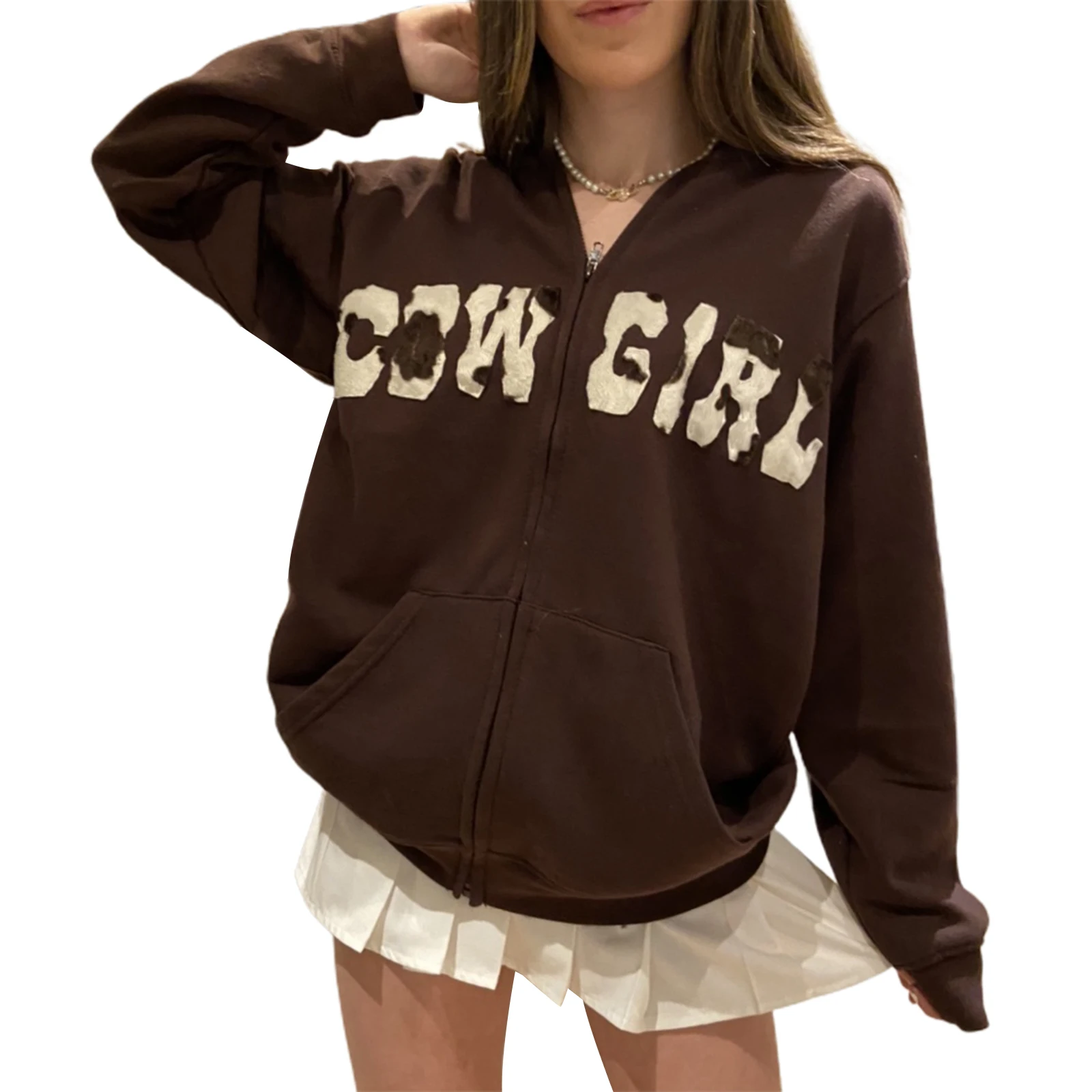 

Women's Casual Zip Up Hoodies Long Sleeve Letter Pattern Hooded Sweatshirts with Pockets