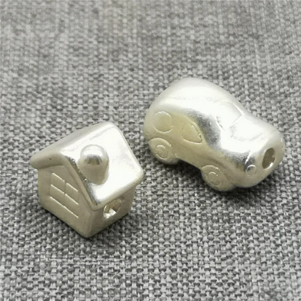 2 Pieces of 999 Fine Silver House or Car Beads 3D, The Beads Weight are Light