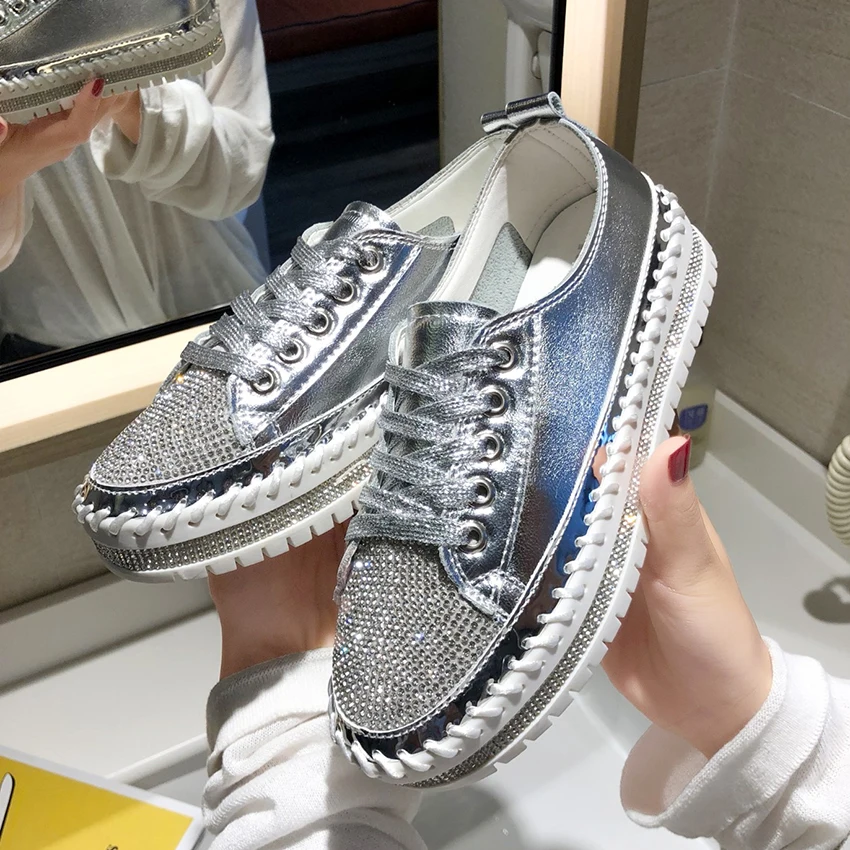 Кроссовки женские на платформе Повседневная Удобная обувь с кристаллами осень