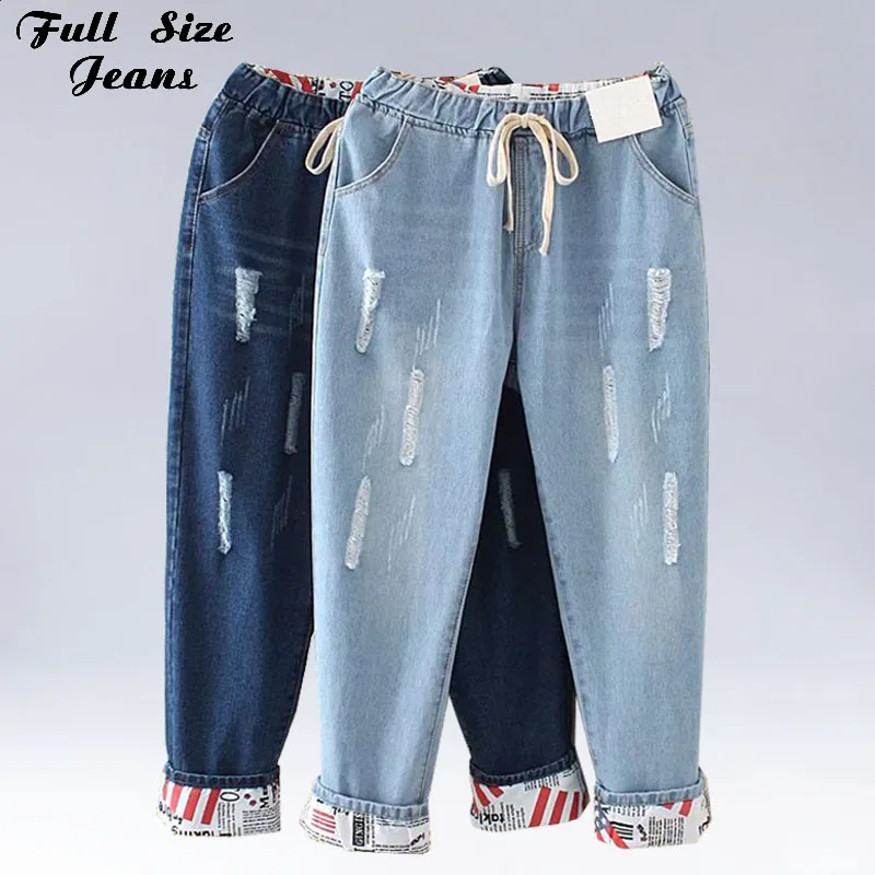 

Women's Plus Size Harem Jeans Elastic Waist Hemming Young Girl Women's Fashion Jeans 4XL 5XL Fashion Large Denim Pants Trousers