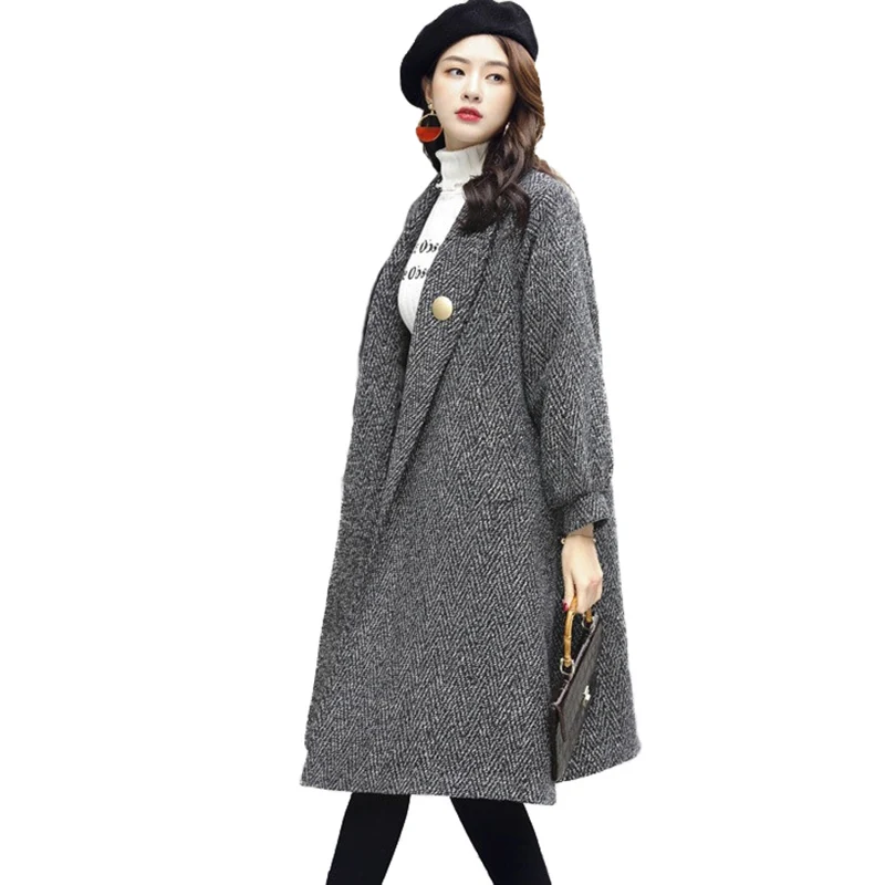 2019 осенне зимнее шерстяное пальто Женская Полосатая накидка верхняя одежда