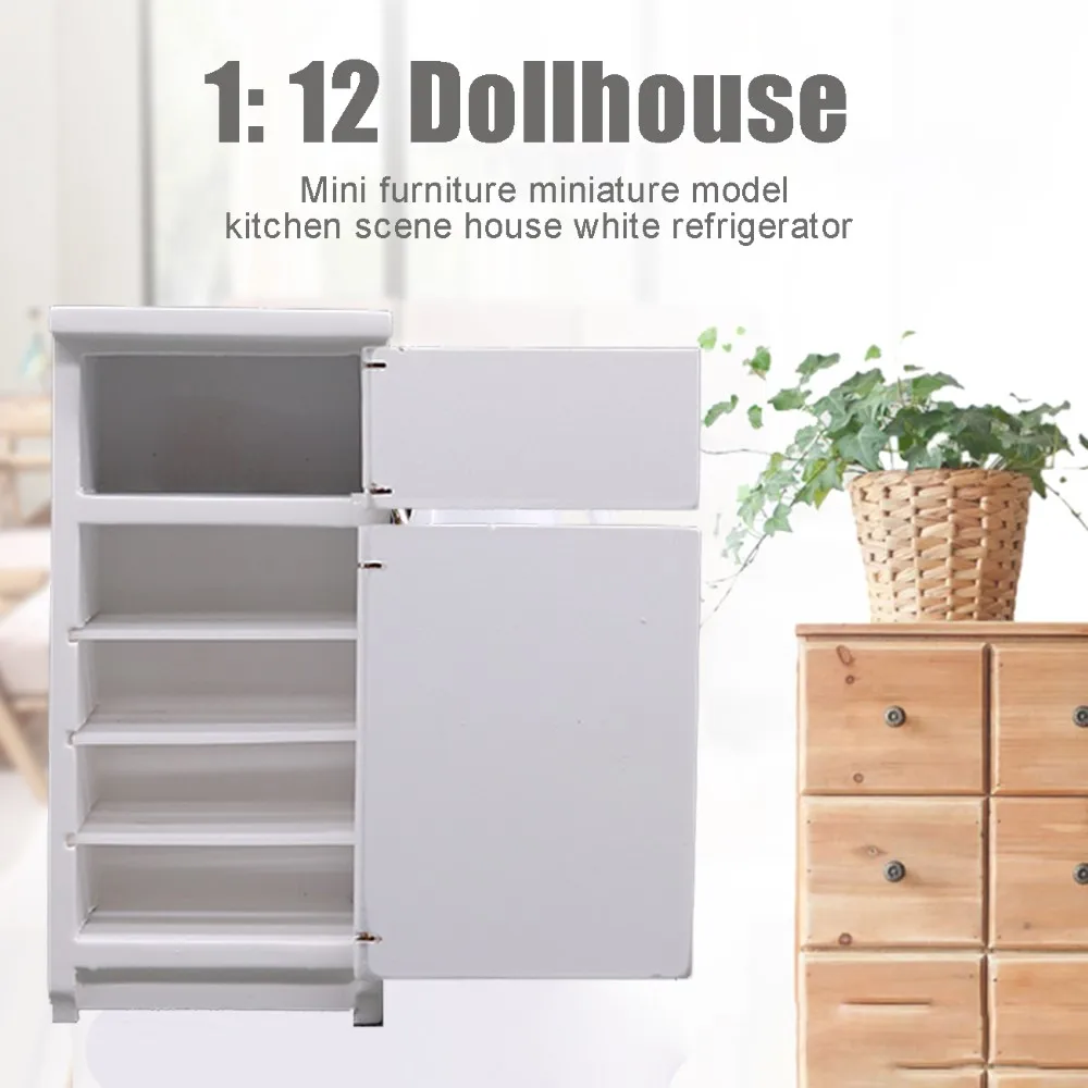 

1/12 Scale Wooden Mini Fridge Refrigerator Kitchen Furniture Accessories Decor Kids Pretend Play Toy Decor Fridge White Model