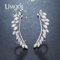 umode brand design fashion feather crystal stud earrings for women jewelry leaf earrings pins brincos femme ue0267