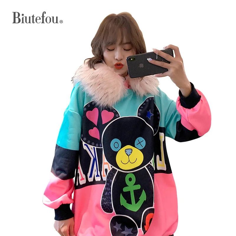 Зимние Модные бархатные длинные платья с мультяшным принтом теплые женские