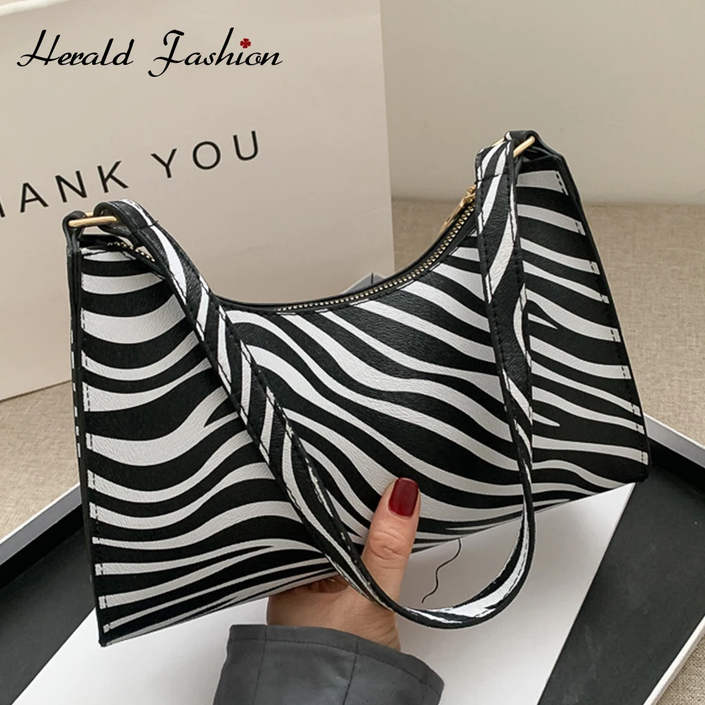 

Women Vintage Zebra Print Leather Shoulder Bag Fashion Small Underarm Bags Elegant Ladies Handbag Female Daily Totes Purse Pouch