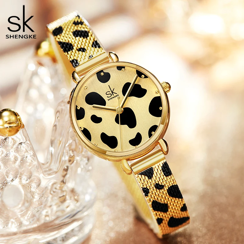 Shengke Women Fashion Watches Golden Leopard Sexy Dial With Quality Japanese Quartz Movement Original Clock Relogio Feminino