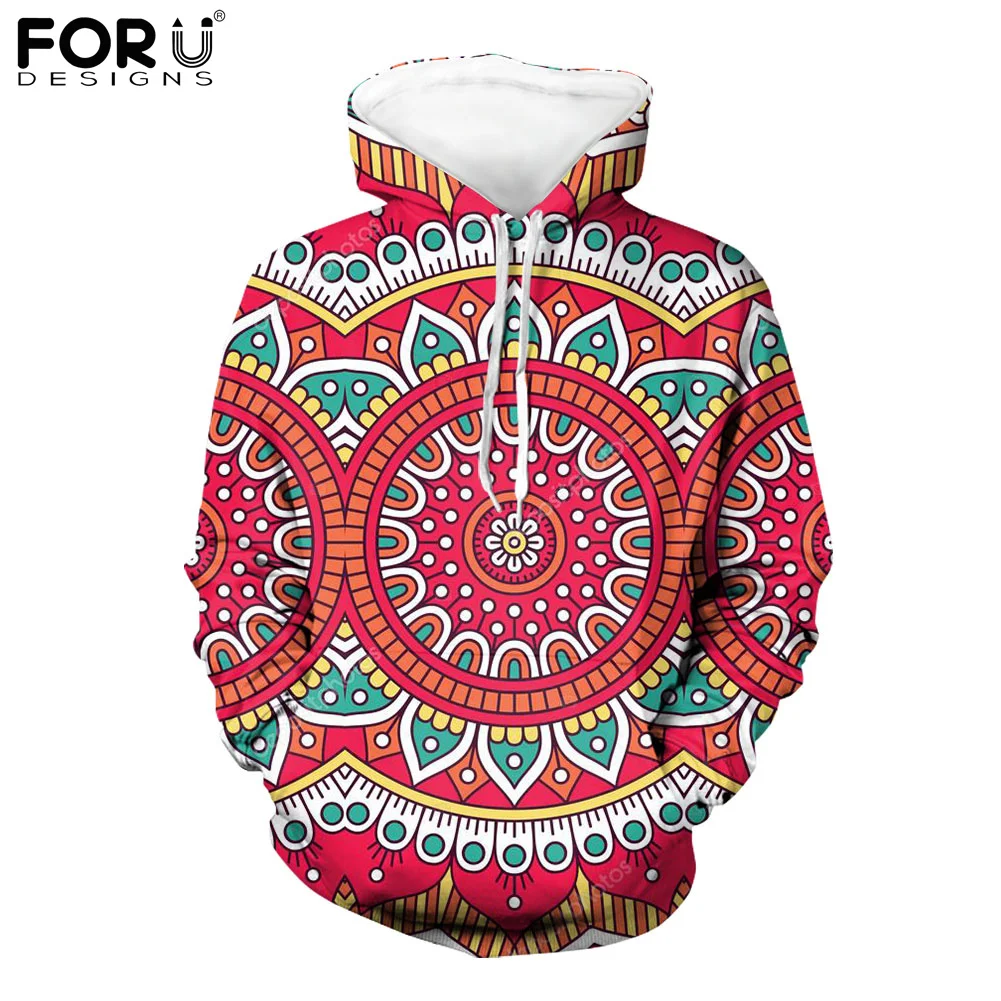 

FORUDESIGNS Brand Designer Women's Hoodies 3D Mandala Pattern Sweatshirt Round Neck Long Sleeve Ladies Casual Winter Warm Hoodie