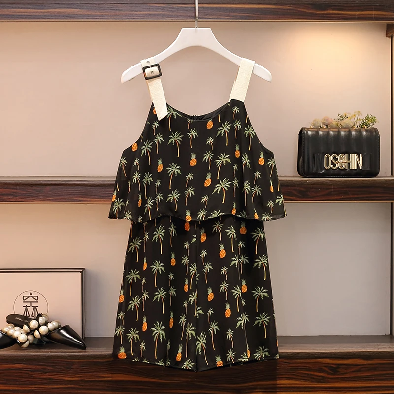 Женский комплект из 2 предметов в стиле бохо сетчатый топ и комбинезон с принтом