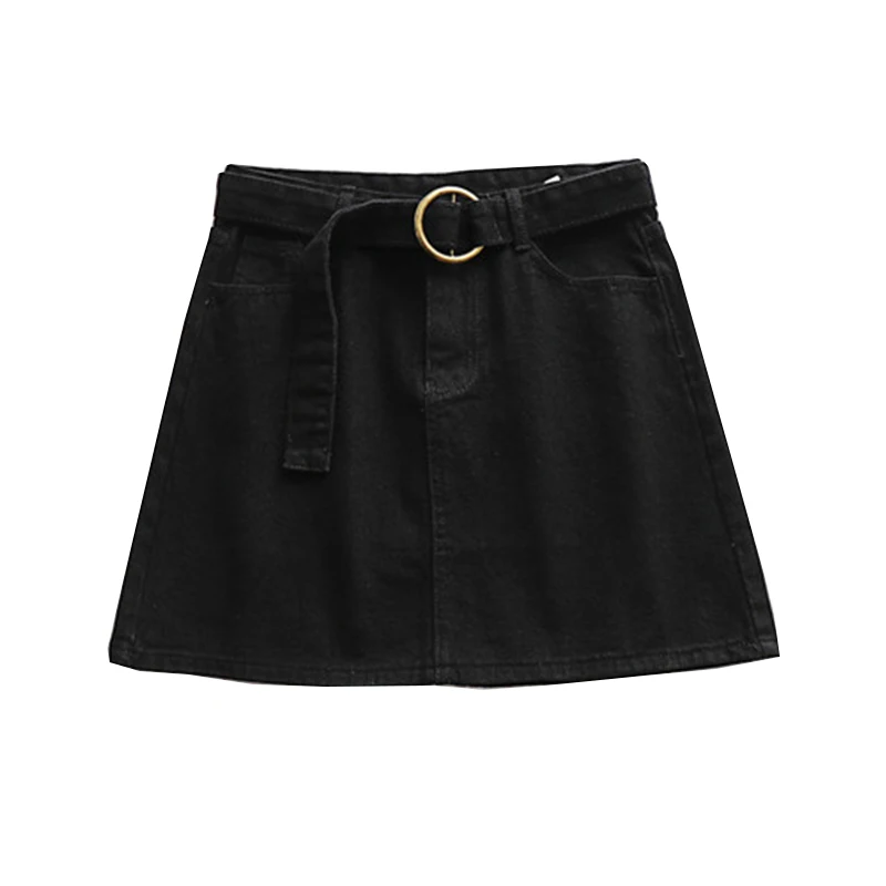 Юбка женская летняя универсальная однотонная в студенческом стиле с поясом