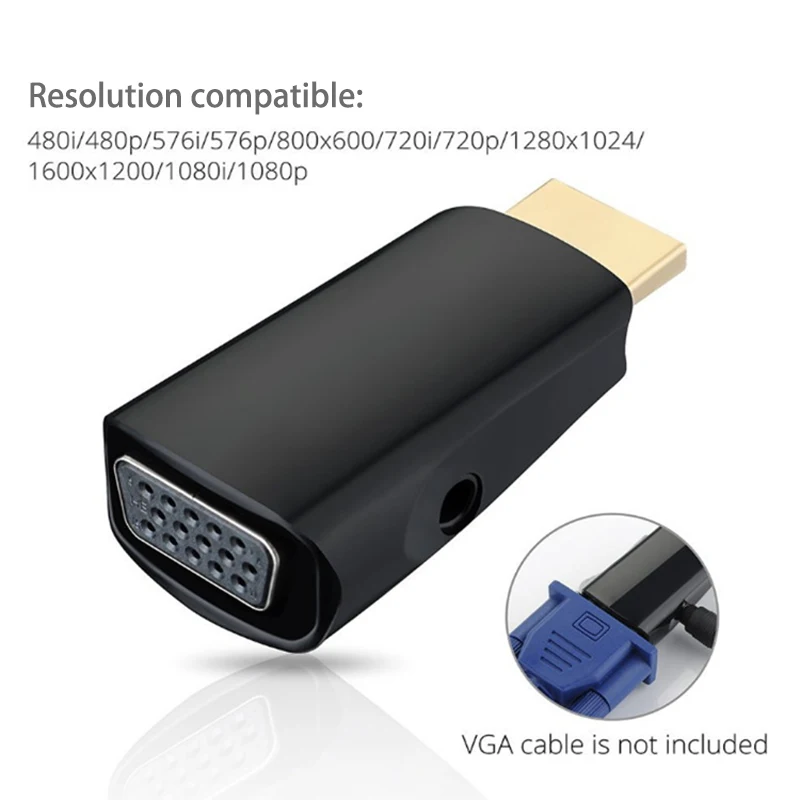 Адаптер HDMI совместимый со штекером на гнездо VGA преобразователь аудиокабеля FHD