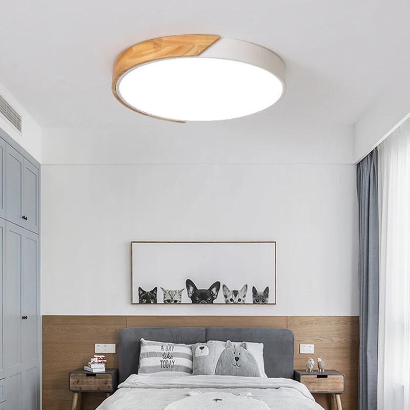 Потолочный светильник круглый светодиодный из дерева для спальни столовой NDS66 |