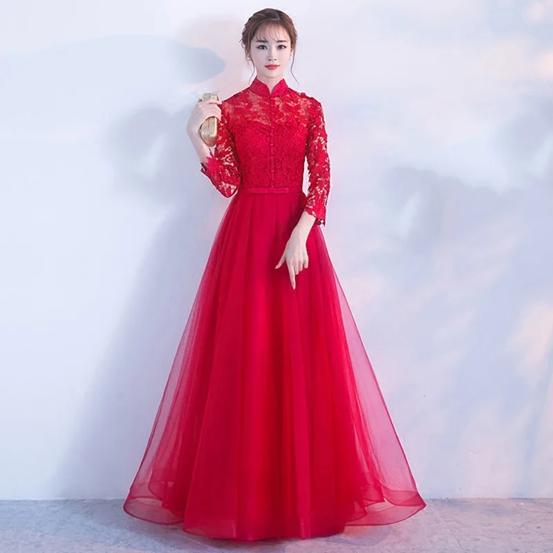 Сексуальное Кружевное ажурное женское платье Cheongsam китайское свадебное для