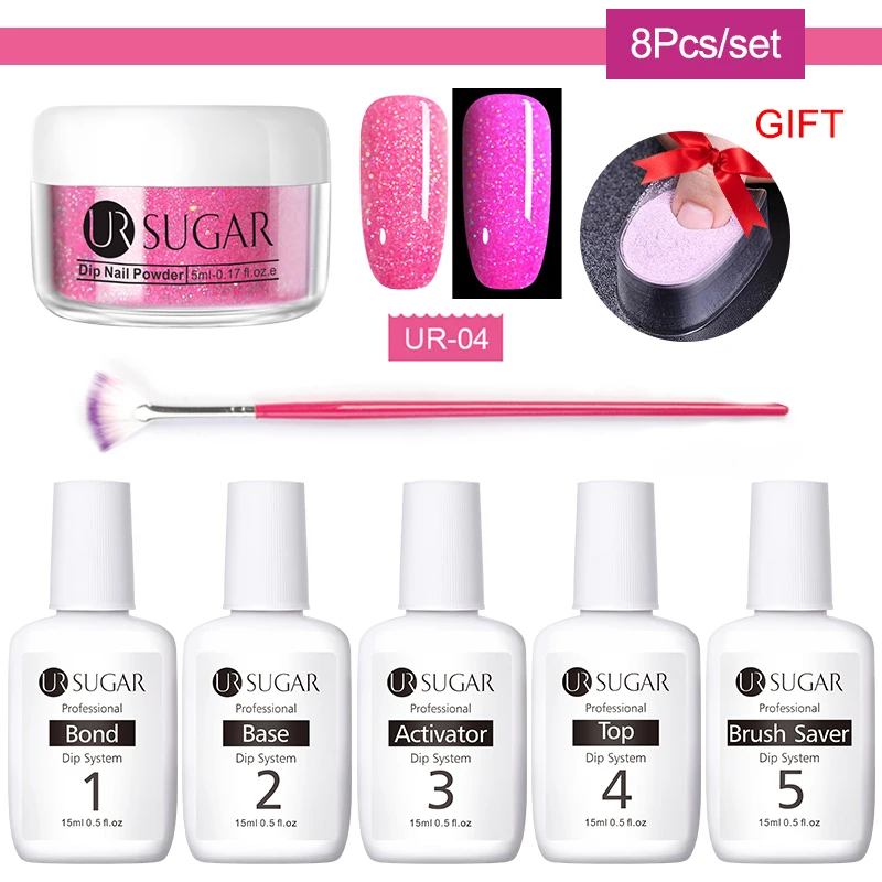 8pcs set4 UR SUGAR 8 шт. флуоресцентный набор порошка для ногтей голографический градиентный погружающийся хромированный ноготь пудра-Глиттер для ногтей художественные украшения - Цвет: 8pcs set4