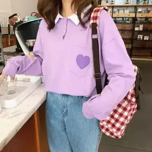 2 Весенние женские толстовки с капюшоном с длинным рукавом Kawaii Boyfriend style, осенняя уличная Толстовка Харадзюку с милым принтом сердца, Женская толстовка - Цвет: 2