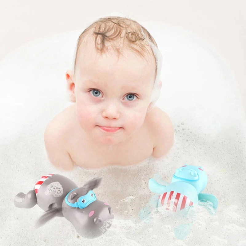 

T5EC Summer Cute Little Hippo Bathroom Bath Baby Wound-up Swimming Children Play Water Bathing Bathtub Toys For Kid Gifts