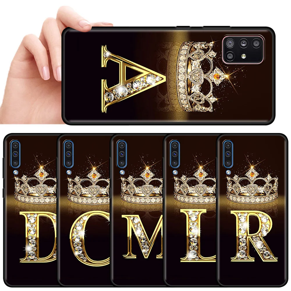 Gold Letter Monogram Marble Case for Samsung Galaxy A51 A12 A71 A31 A52 A02s A52s A22 A03s Black Phone Cover Shell A72 A41 Bag