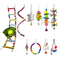 10pcs parrot toys set metal rope ladder standing chewing rack toys budgie cockatiel cage bird swing toy with bell pet supplies 2