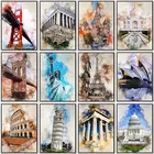Европейский город для алмазной живописи сделай сам Watercolo, стразы, вышивка крестиком, квадратные, круглые, в стиле ретро, ориентир, башня, украшение для вышивки