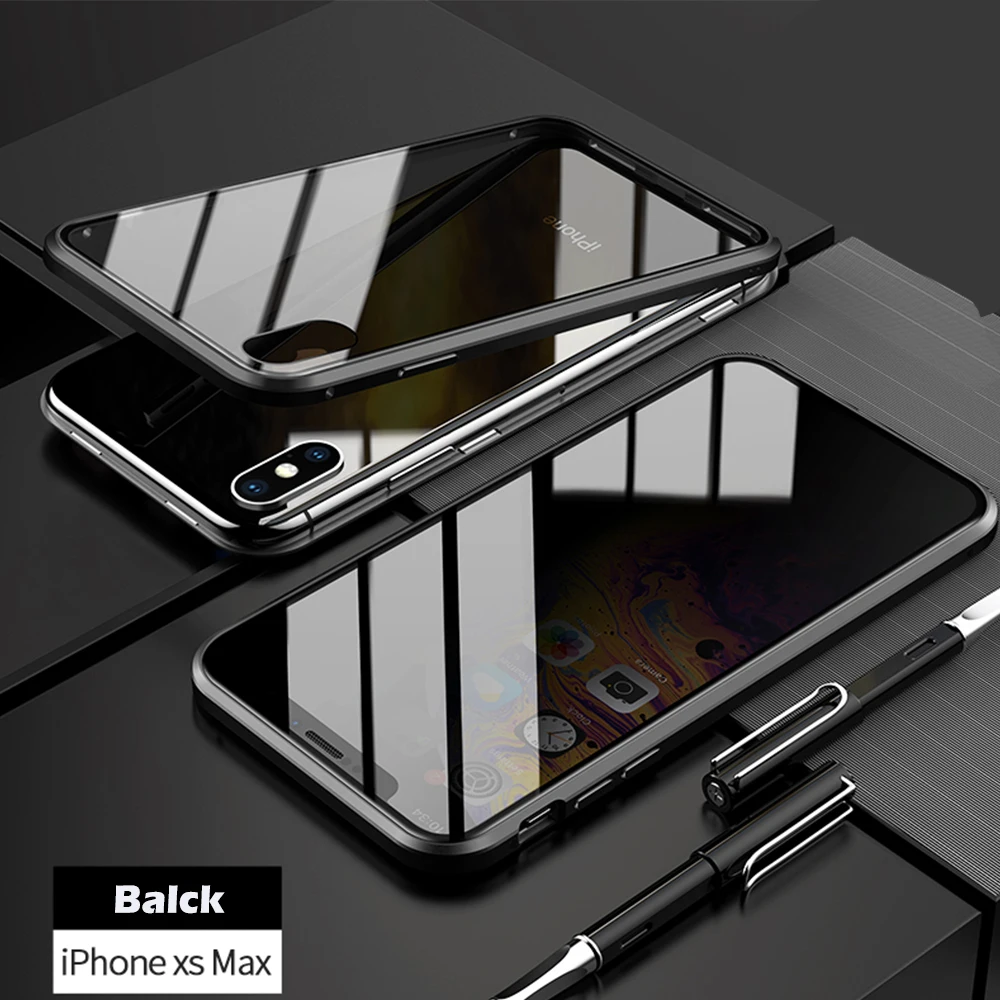 for iPhoneXSMAX Двухсторонний чехол из закаленного стекла, Роскошный прозрачный чехол для телефона с открытым магнитом для 7 8 Plus 7Plus 8 Plus X XS MAX XR, чехол для телефона - Цвет: for iPhoneXSMAX