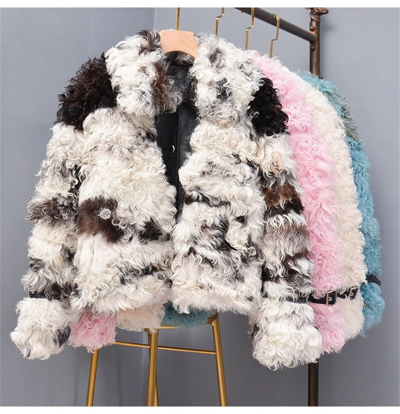 Pudi TX307701 женская зимняя куртка с натуральным овечьим мехом для отдыха многоцветное пальто Женская модная Натуральная меховая шуба верхняя одежда