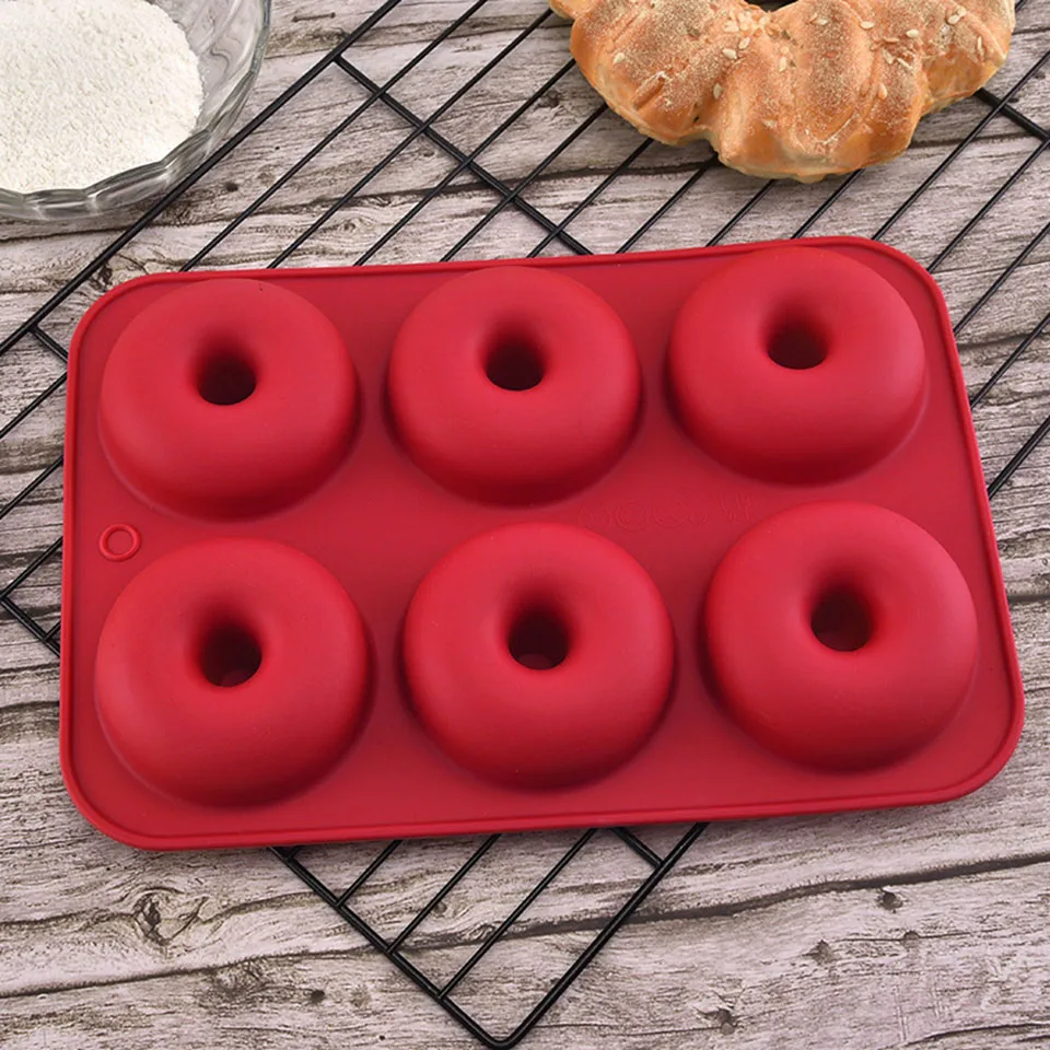 

4 Colors Available 6-Cavity Donut Mold DIY Cake Mould 3D Mold Silicone Donut Baking Pan Kitchen Tool Chocolate Biscuit Cake Mold
