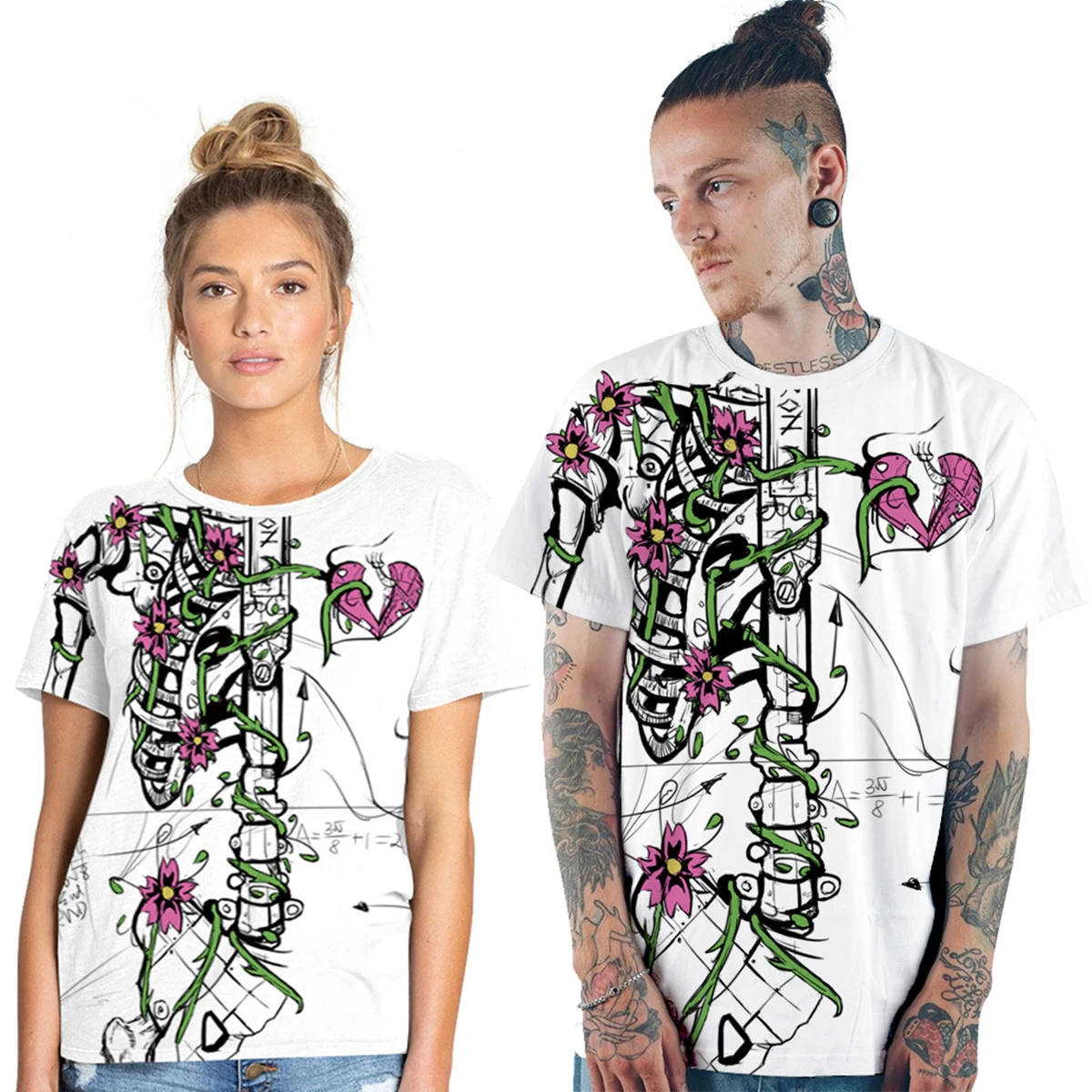 Парные оригинальные смешные футболки унисекс с 3D принтом сердца на Хэллоуин