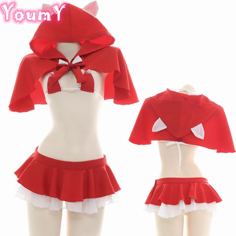 

Women Sexy Lingerie Sleepwear Cute Christmas Cat Ear Hooded Cloak Homewear Lingerie Sexy Bikini Costume