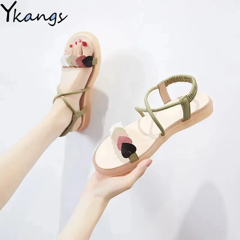 

Summer New Love Women Color Matching Fashion Quick-drying Beach Sandals Korean Casual Flat-soled All-match Set Foot Lady Sandals