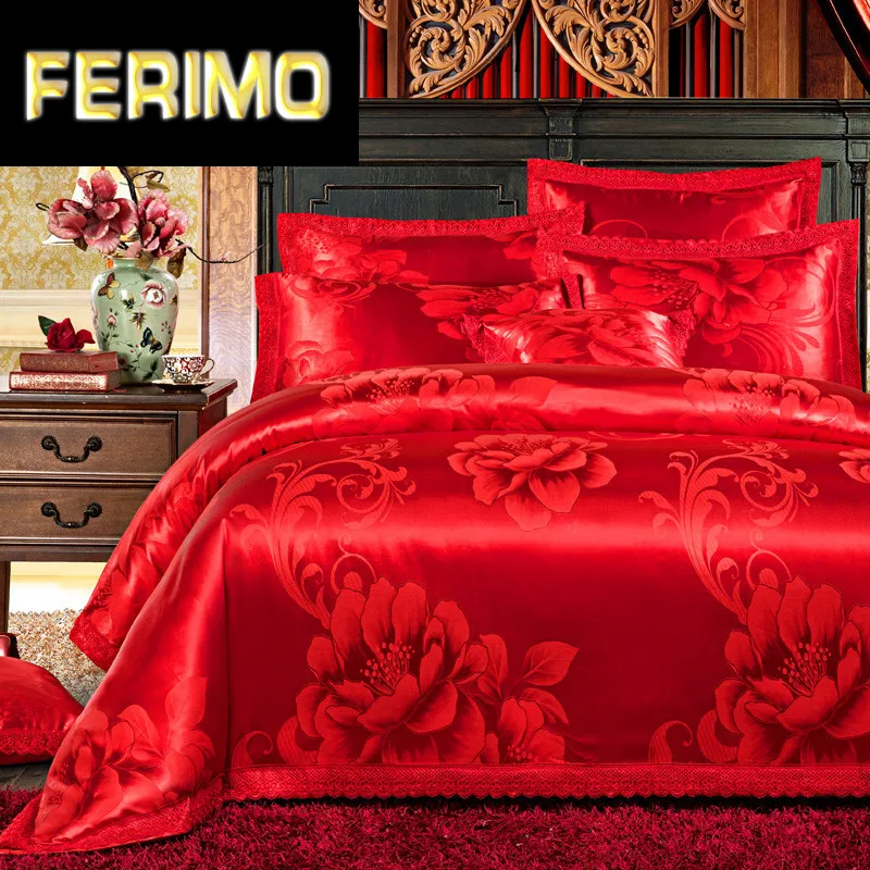 Комплект постельного белья из хлопка шелка сатина розового и красного цвета | Дом