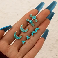 docona 4 pairsset chic blue stone stud earrings for women geometric star moon earrings set female summer beach jewelry 17346