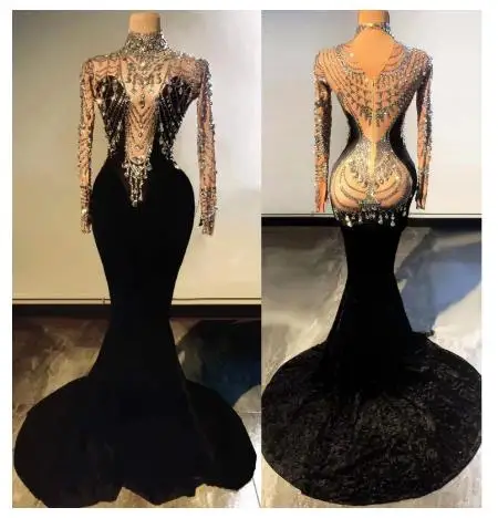 

Одежда для диджея, черное роскошное блестящее вечернее платье, женские праздничные платья на день рождения, Клубные Бальные вечеринки, одежда для сценического шоу для девушек