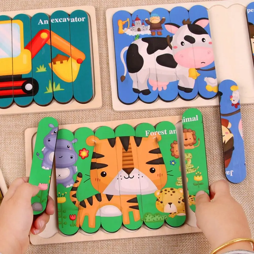 

Intelligence Kids Toy Wooden 3D Puzzle Jigsaw Tangram for Children Baby Cartoon Animal/Traffic Puzzles Educational Learning Toys