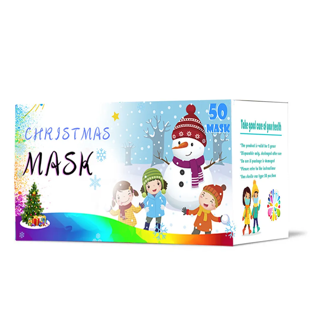 

50Pcs Kids Child Disposable Cartoon Mouth Mask 3 Layer Breathable Children's Non Wovens Mask Thick Warm Face Earloop Mask