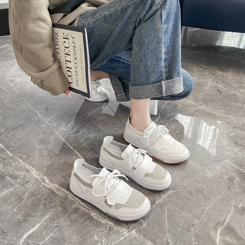 

Женские кроссовки из ПУ кожи, белые однотонные кроссовки с вулканизированной подошвой, повседневная обувь на весну, 2021
