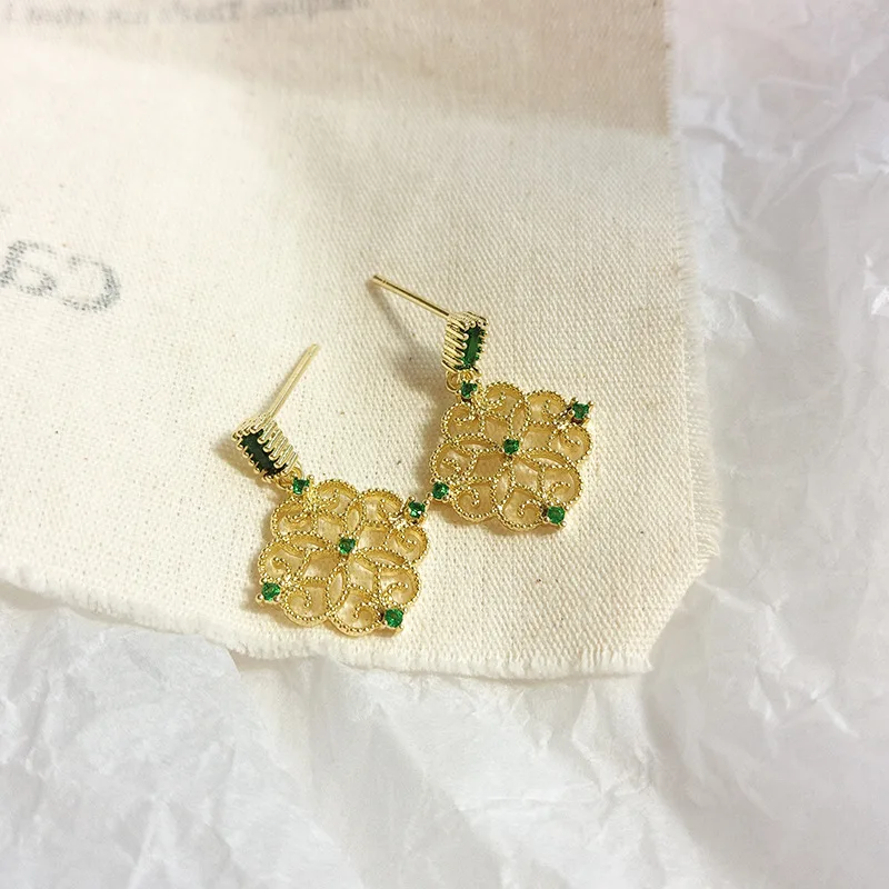 S925 иглы романтические серьги с узором модные ювелирные изделия нежные зеленые