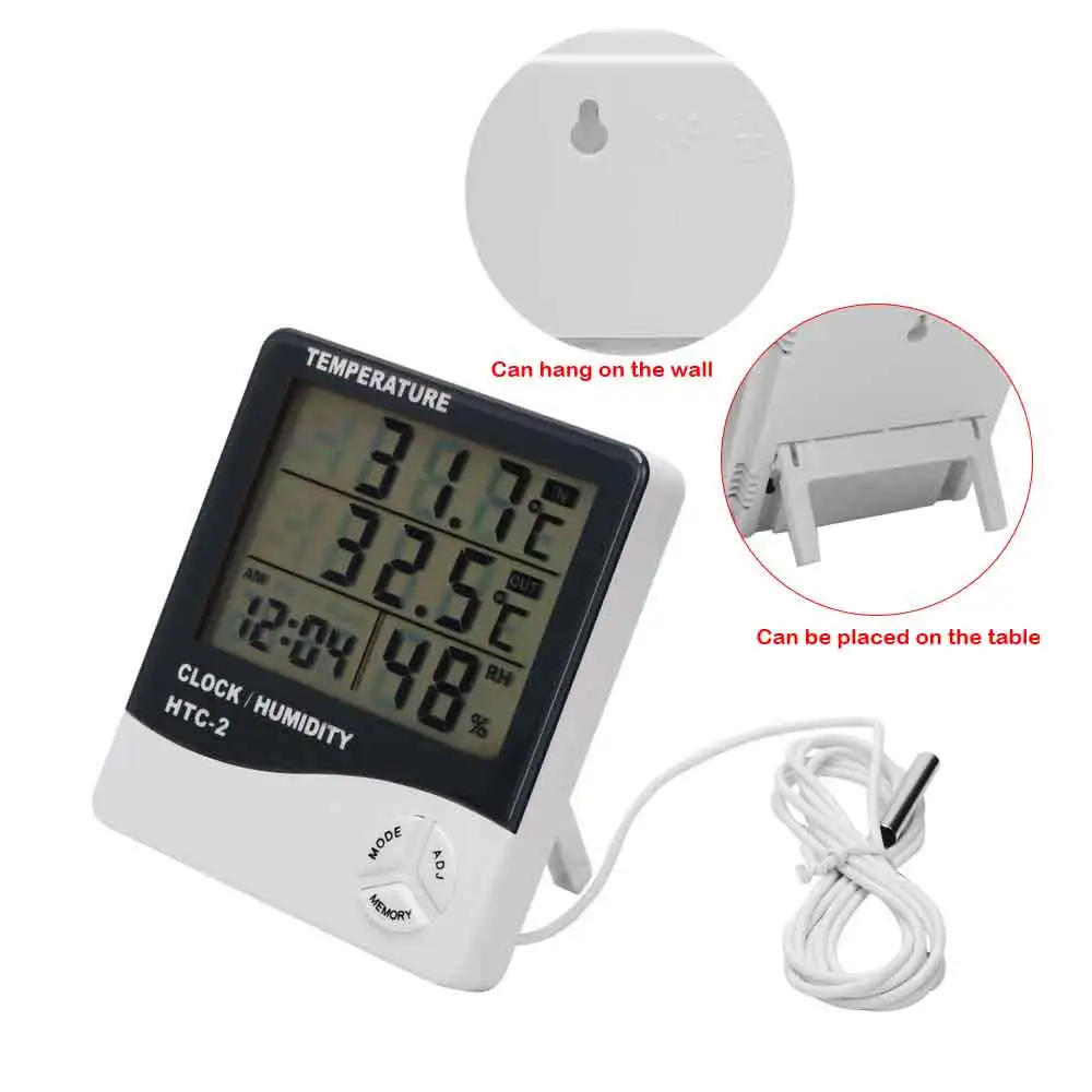 temperature humidity meter with alarm clock electronic digital lcd thermometer hygrometer indoor outdoor weather tester free global shipping