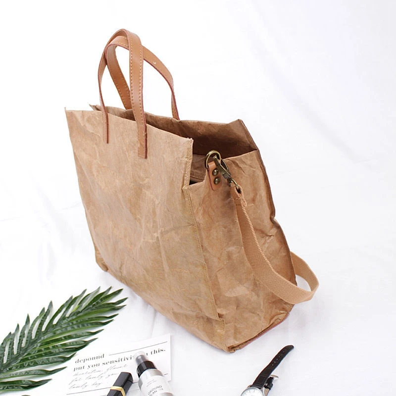 

Tote Bag Designer Handbag Purse Shoulder Bag Female Women Bag Simple Folds Fashion 2021 Washed kraft Paper High Capacity Zipper
