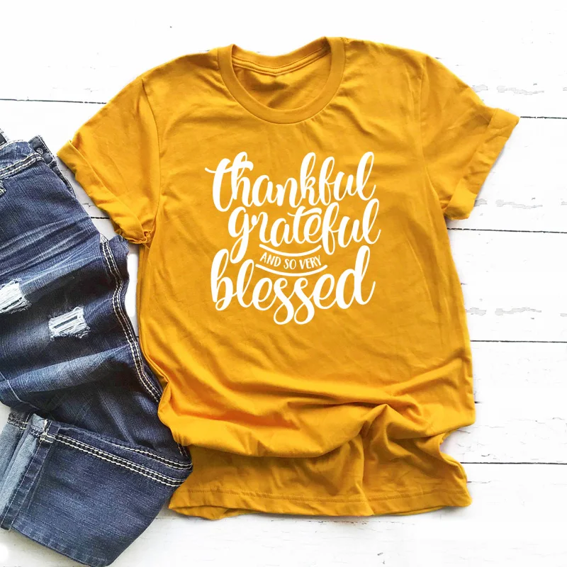 Благодарная и очень футболка с надписью Blessed, Женская Осенняя Праздничная футболка на День Благодарения, Винтажная футболка унисекс с изображением христианских героев