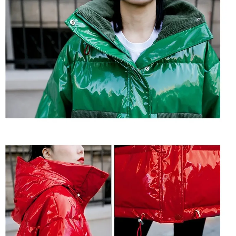 

2019 Oversized Winter Jacket Women Korean Short Hooded Loose Thicken Warm Glossy Down Padded Coats Female Plus Size Parka Ladies