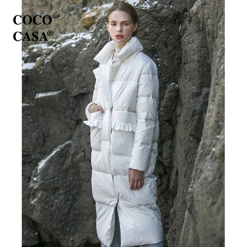 Белый Зимние Новые поступления, женские свободные куртки размера плюс, красивые теплые толстые куртки на 90% белом утином пуху, пальто, 2 цвета - Цвет: Белый