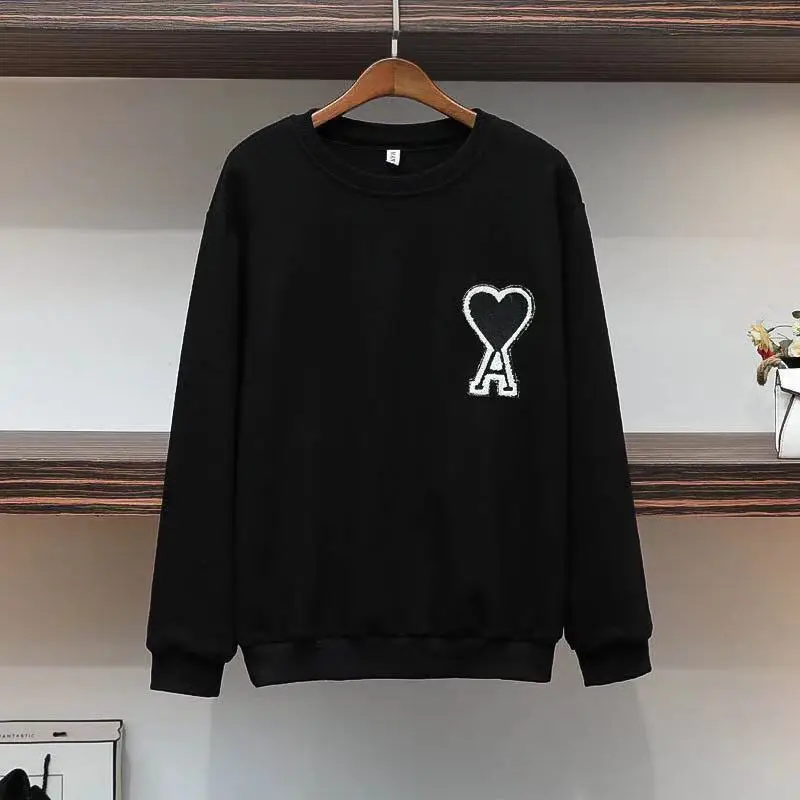 

Черный свитшот CBAFU, пуловер для женщин и мужчин, с вышивкой в виде сердца персикового цвета, топы с длинным рукавом и круглым вырезом, Брендов...
