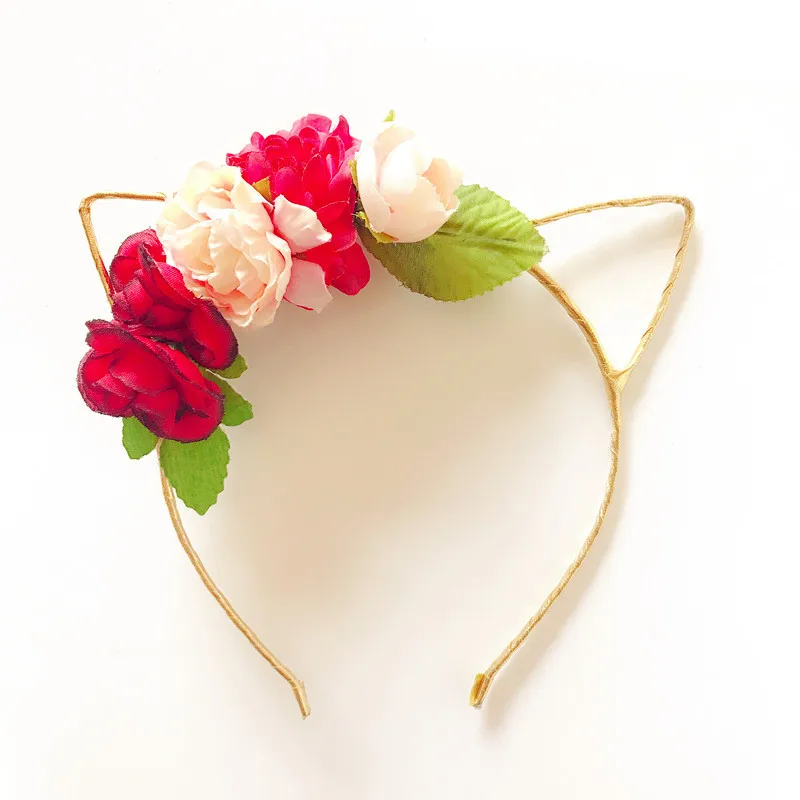 Повязка для волос с цветами девочек детские кошачьи ушки искусственными