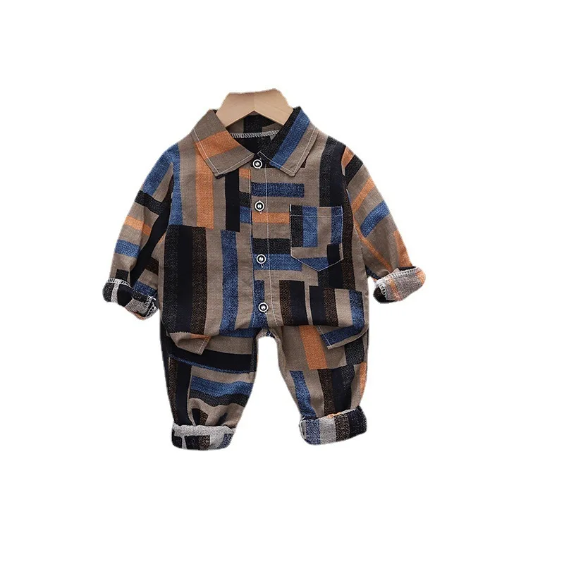 

Новинка, рубашка и штаны для маленьких мальчиков и девочек с мультяшным рисунком, 2 шт./компл., детская повседневная одежда, джентльменские к...