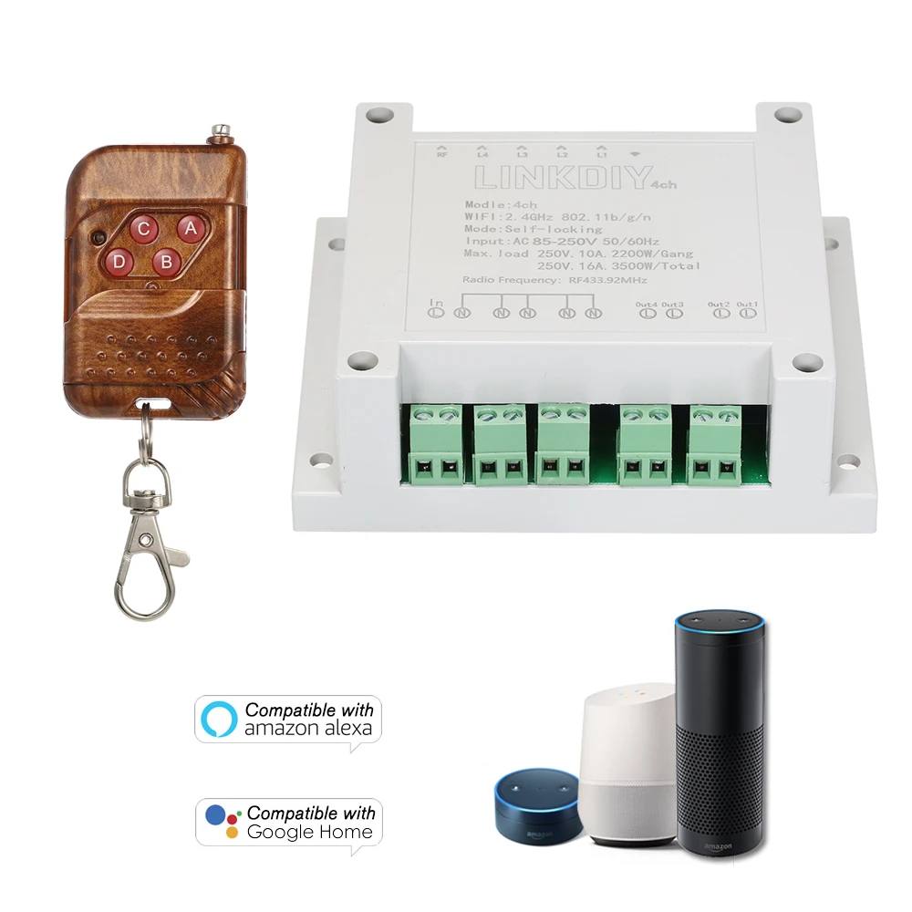 EWeLink 4CH AC85 250V 4 канальный WiFI переключатель c креплением на рейке Din Universal