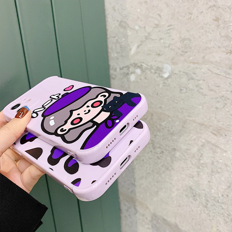 

Cute Cartoon Purple Leopard Girl Phone Case For iPhone 12 Pro Max Mini 11 X XS XR 7 8 Plus SE 2020 Fashion Soft Shockproof Cover