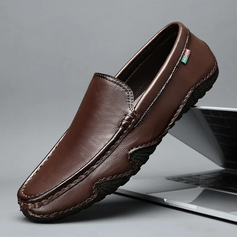 Мужские новые брендовые Модные Повседневные туфли из второй воловьей кожи, мужские удобные деловые Мокасины, мужские слипоны, 2021