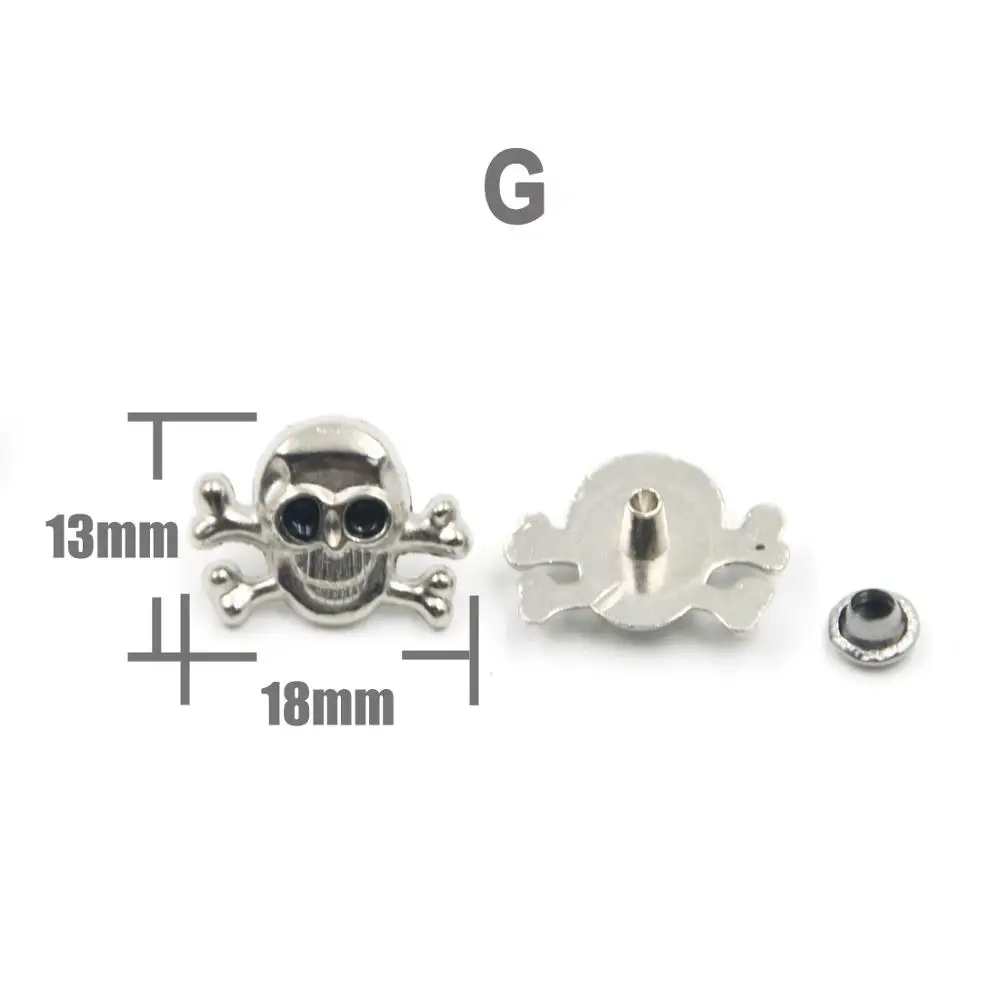 G 10Pcs Череп крест кость заклепки с шипами пятна Гвоздика панк-рок DIY Кожа ремесло для одежды мешок обуви части одежды аксессуары - Цвет: G 10Pcs